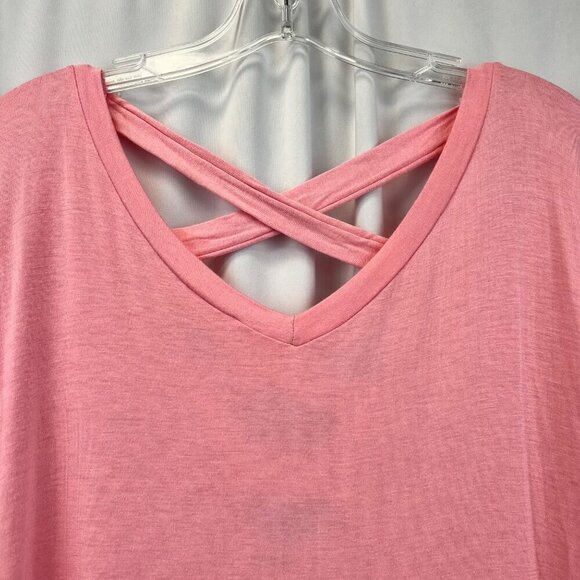 Bibi V-Neck Crisscross Back Short Sleeve Top Pink Womens Size Medium - Picture 3 of 9